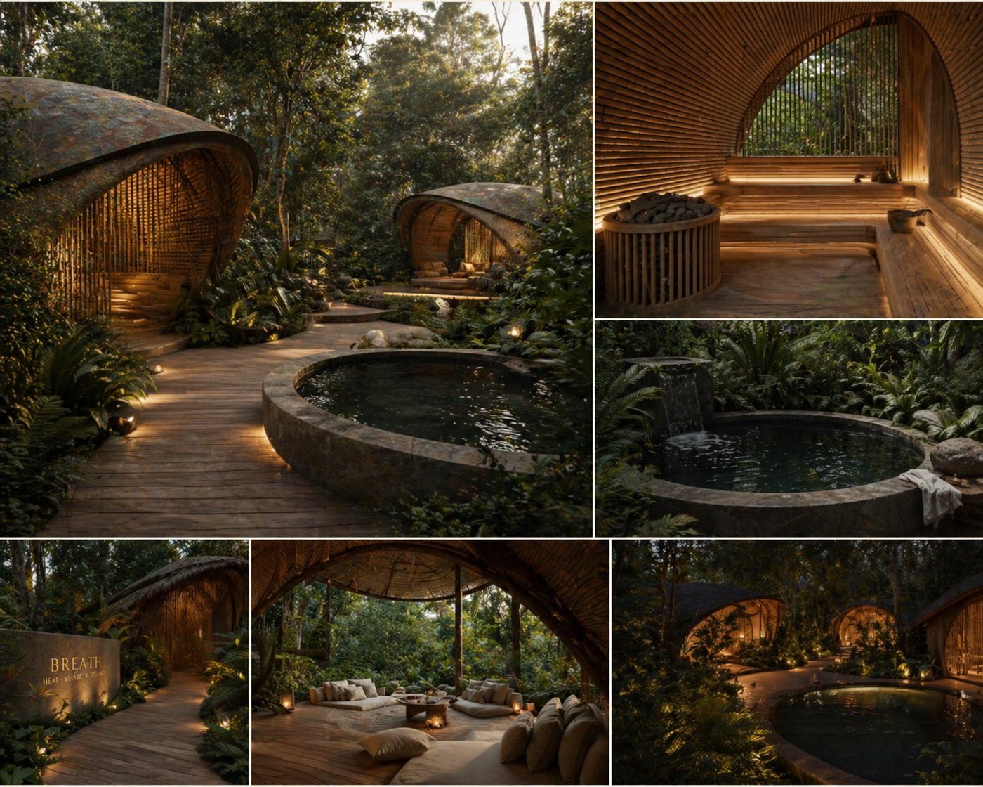 Wellness node - sauna, cold plunge and jungle lounge concept